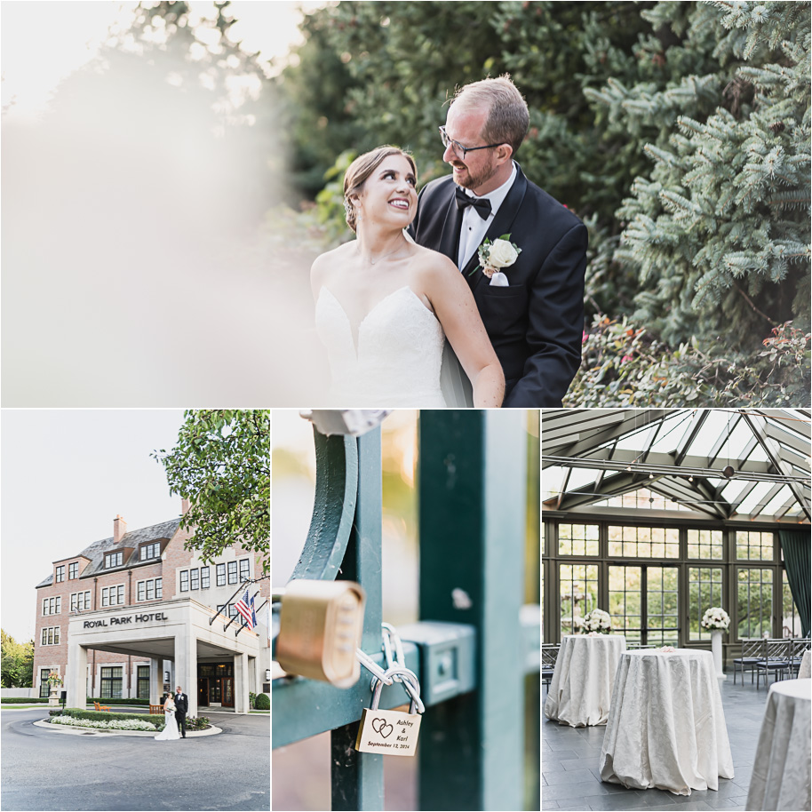 A romantic late summer intimate wedding at the Royal Park Hotel in Rochester, Michigan provided by top-rated Rochester wedding photograher Kari Dawson and her team.