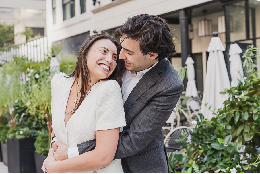 A classicly styled romantic downtown Detroit engagement session provided by top-rated Detroit wedding photographer Kari Dawson.