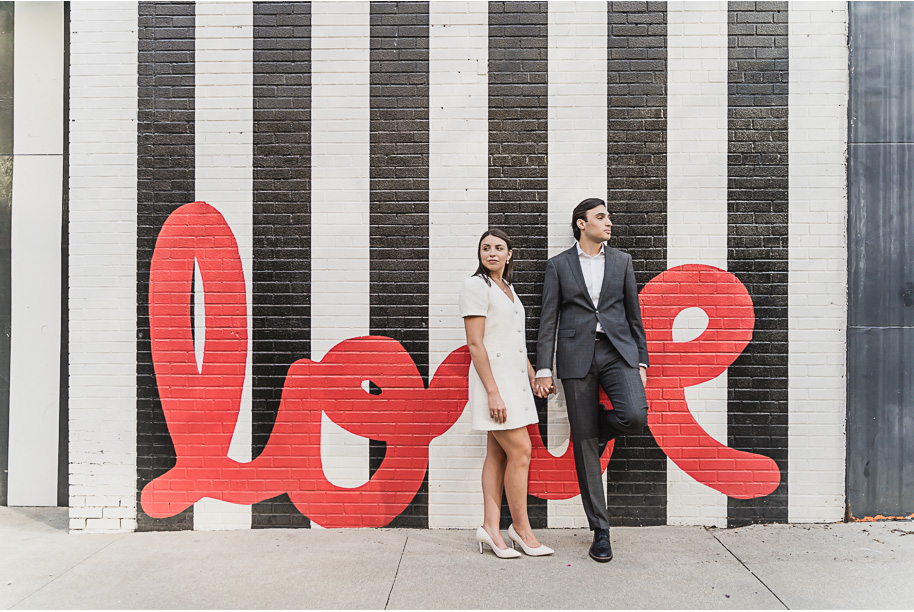 A classicly styled romantic downtown Detroit engagement session provided by top-rated Detroit wedding photographer Kari Dawson.