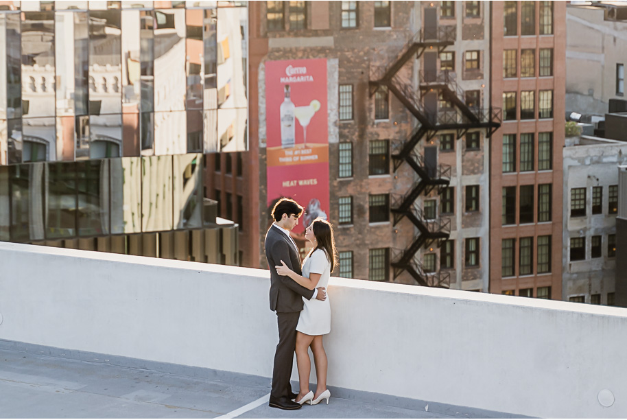 A classicly styled romantic downtown Detroit engagement session provided by top-rated Detroit wedding photographer Kari Dawson.