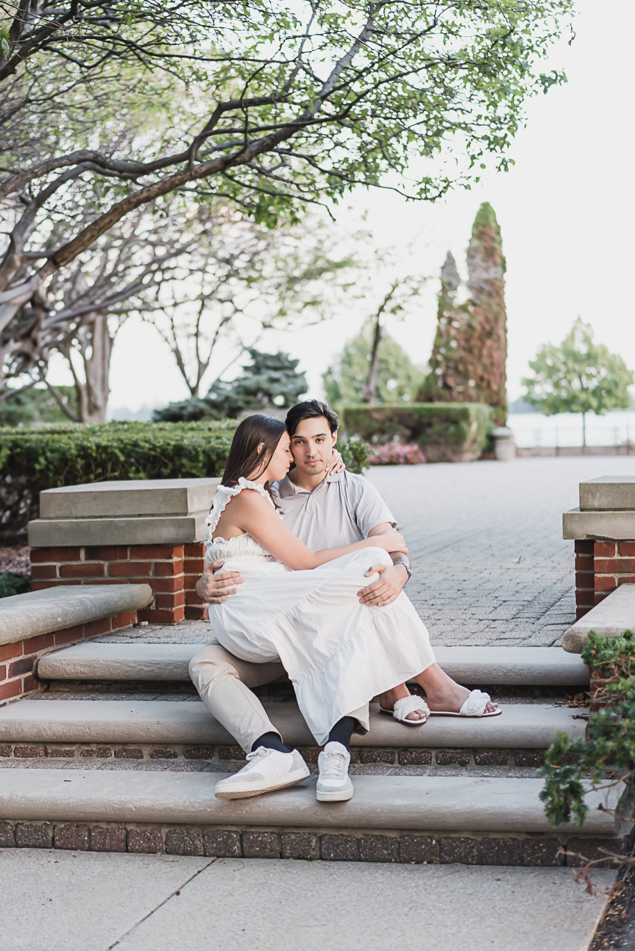 A classicly styled romantic downtown Detroit engagement session provided by top-rated Detroit wedding photographer Kari Dawson.