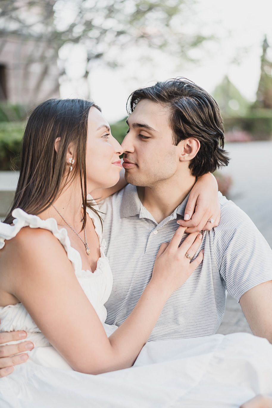 A classicly styled romantic downtown Detroit engagement session provided by top-rated Detroit wedding photographer Kari Dawson.