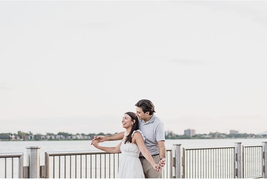 A classicly styled romantic downtown Detroit engagement session provided by top-rated Detroit wedding photographer Kari Dawson.