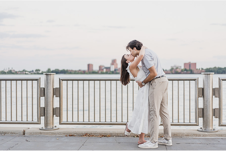 A classicly styled romantic downtown Detroit engagement session provided by top-rated Detroit wedding photographer Kari Dawson.