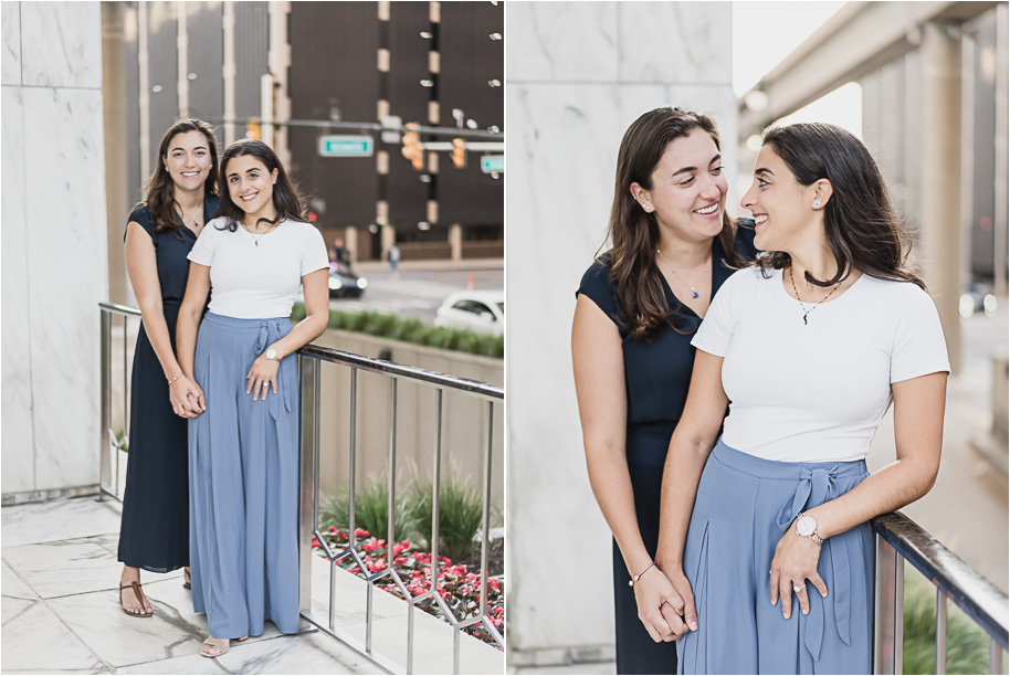 A same sex downtown Detroit engagement session in the summer provided by top-rated Detroit wedding photographer Kari Dawson.