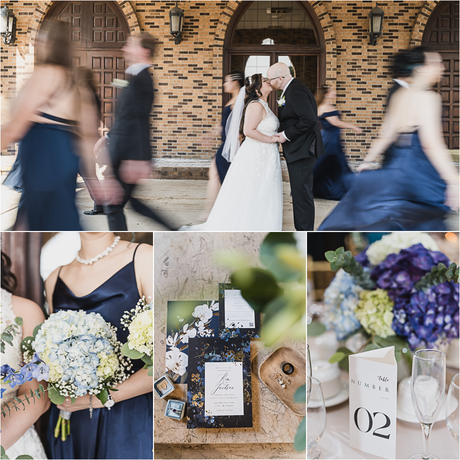 A classic navy and black summer San Marino Club wedding in Sterling Heights provided by top-rated Detroit wedding photographer Kari Dawson.