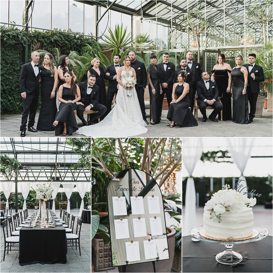 A classic black and white black tie winter Planterra wedding in West Bloomfield, Michigan provided by top-rated Detroit wedding photographer, Kari Dawson and her team.