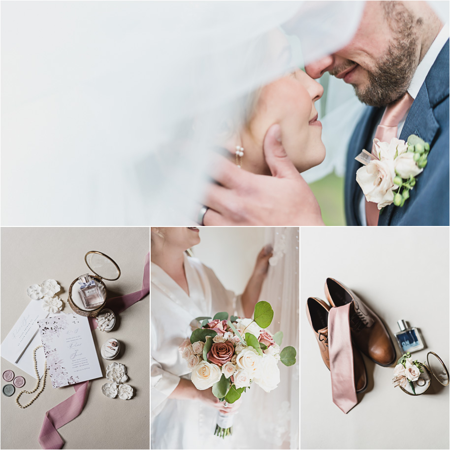 Dusty rose and navy wedding at Tobacco Ranch with sunset portraits and emotional ceremony