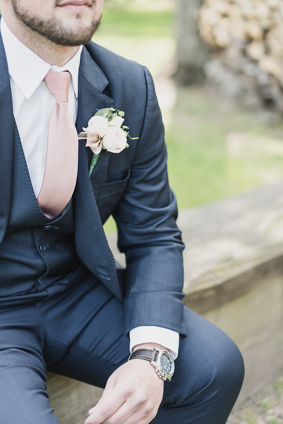 Dusty rose and navy wedding at Tobacco Ranch with sunset portraits and emotional ceremony