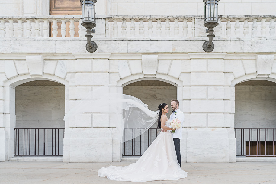 A classic black tie dusty blue and black Detroit Yacht Club wedding steeped in tradition, family heirlooms, hydrangaes, and happy tears by Kari Dawson, top rated Detroit wedding photographer, and her team. 