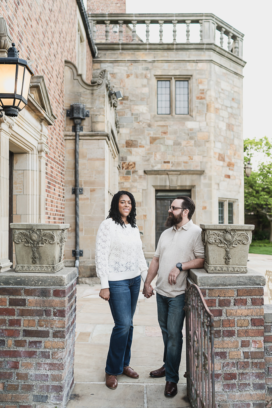 Sunlit Strolls and Timeless Love at Meadow Brook Hall; a romantic Meadow Brook Hall Engagement Session provided by top-rated Rochester wedding photographer, Kari Dawson.