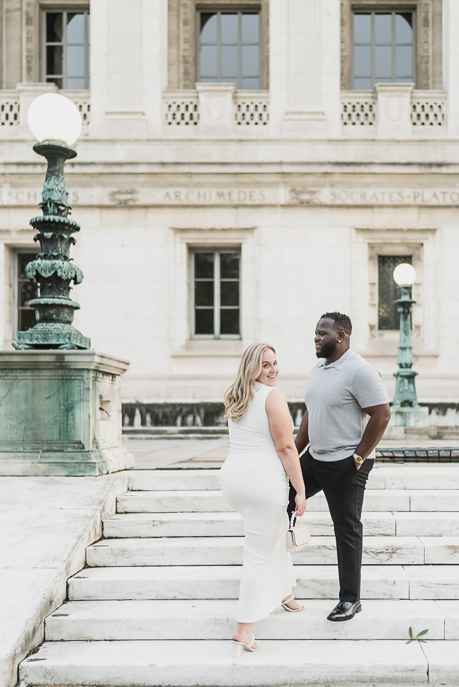A Michigan Central Engagement full of romance and iconic style provided by Kari Dawson, top-rated Detroit wedding photographer, and her team.  