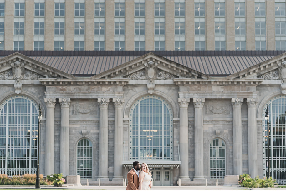 A Michigan Central Engagement full of romance and iconic style provided by Kari Dawson, top-rated Detroit wedding photographer, and her team.  