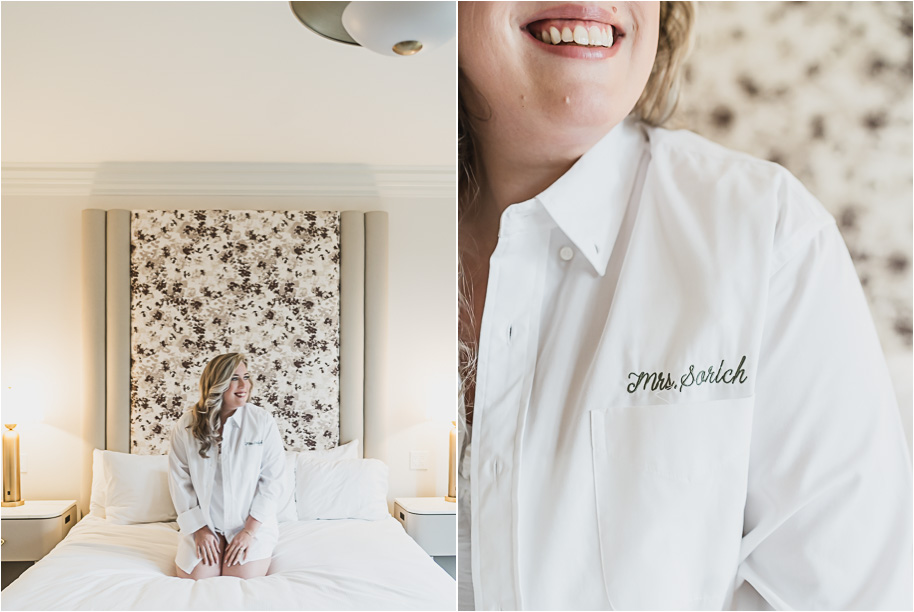 Elegant fall wedding at the Royal Park Hotel in Rochester, MI featuring navy and sage tones photographed by luxury wedding photographer Kari Dawson.