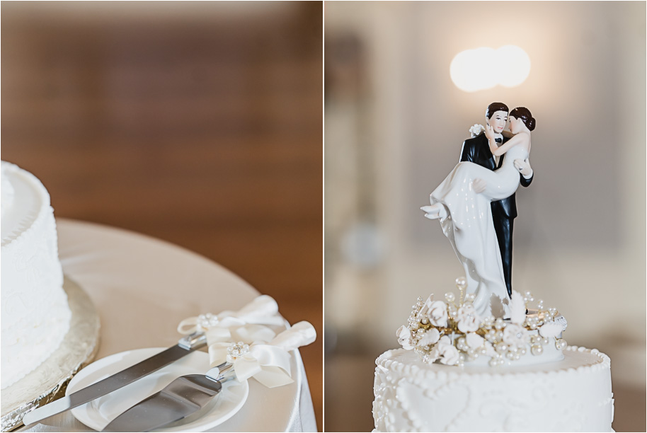 Classic Lovett Hall reception setup with chandeliers, round tables, and timeless white floral centerpieces.