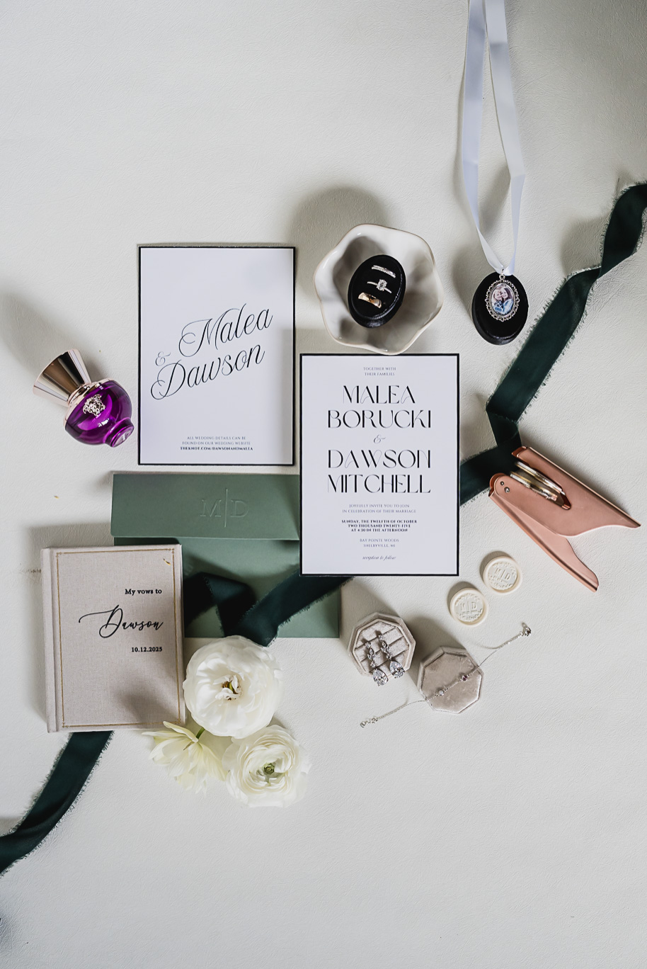 A fall Bay Pointe Woods wedding in Shelbyville, Michigan, featuring white and sage details, black-tie elegance, and heartfelt family legacy. Photographed by Kari Dawson + Co.
