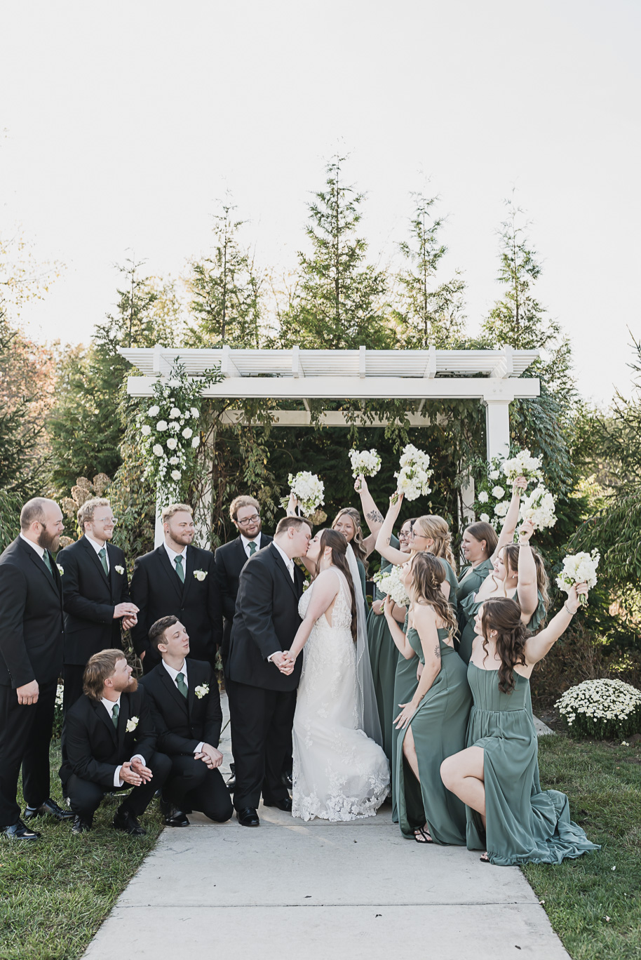 A warm fall Bay Pointe Woods wedding in Northern Michigan with sage and white details, emotional family legacy, and timeless design. Captured by Kari Dawson + Co.