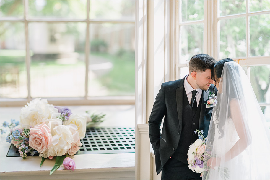 Bride and groom couple portraits at the Henry Ford museum among the columns, chandeliers, and iconic black and white checkered floors.